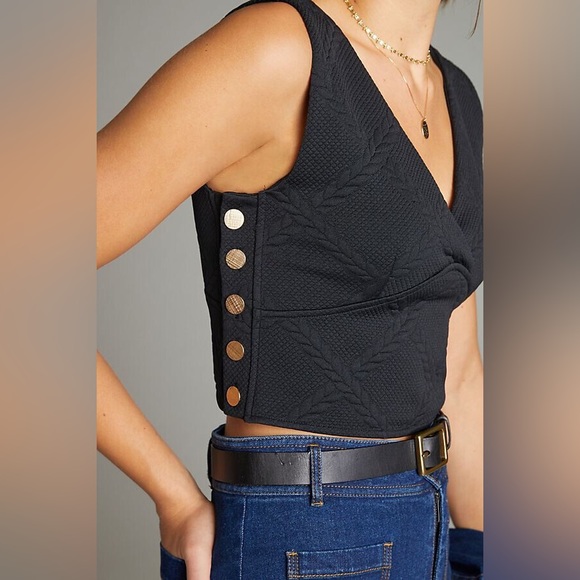 Anthropologie Maeve Button-Side Top XS- black - Picture 2 of 8